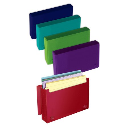 BETTER OFFICE PRODUCTS Index Card Case, 3in. x 5in. Semi-Rigid Plastic, Button Snap Closure, 5 Color Assortment, 24PK 51484
